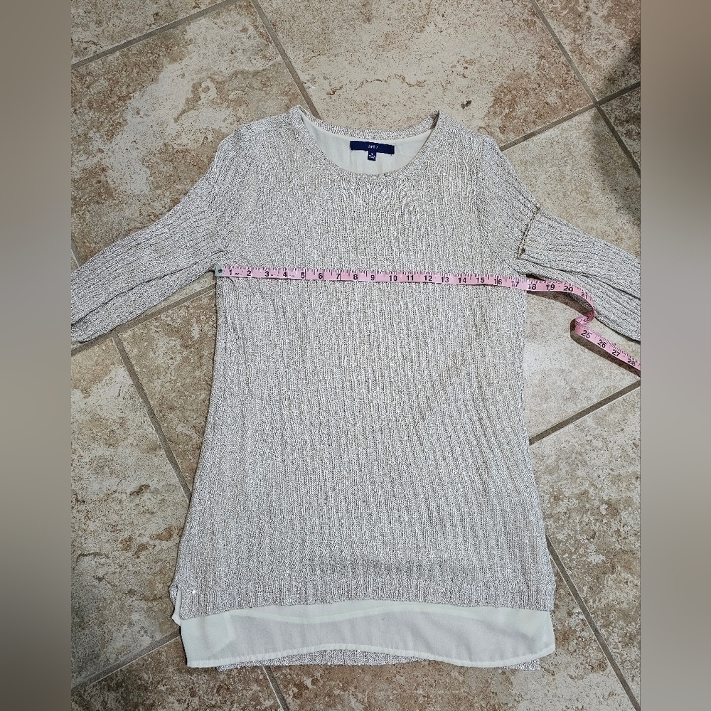 Apt. 9 L Metallic Ribbed Sweater Chiffon Trim Holiday Sparkle Elevated Essential - Picture 6 of 7